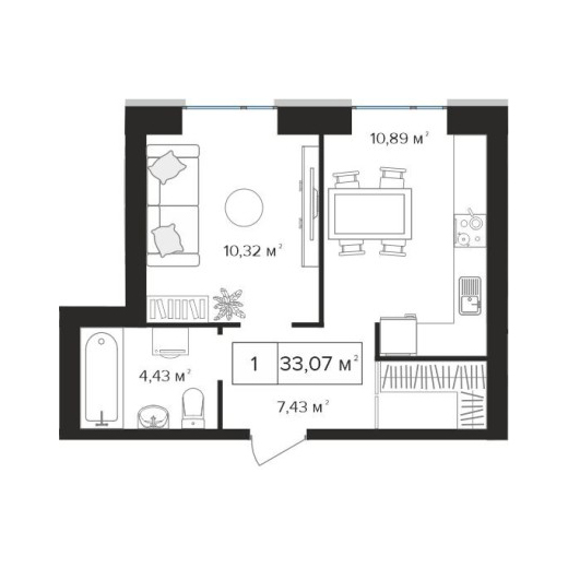 Планировка 33,07 м²