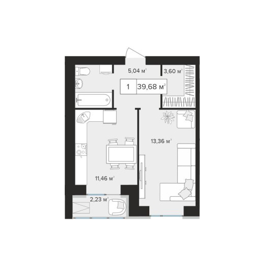 Планировка 39,68 м²