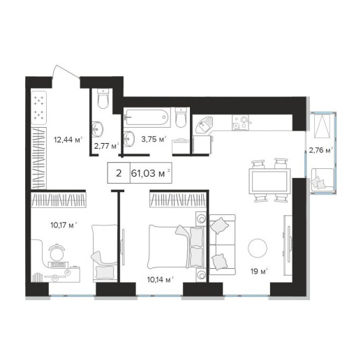 Планировка 61,03 м²